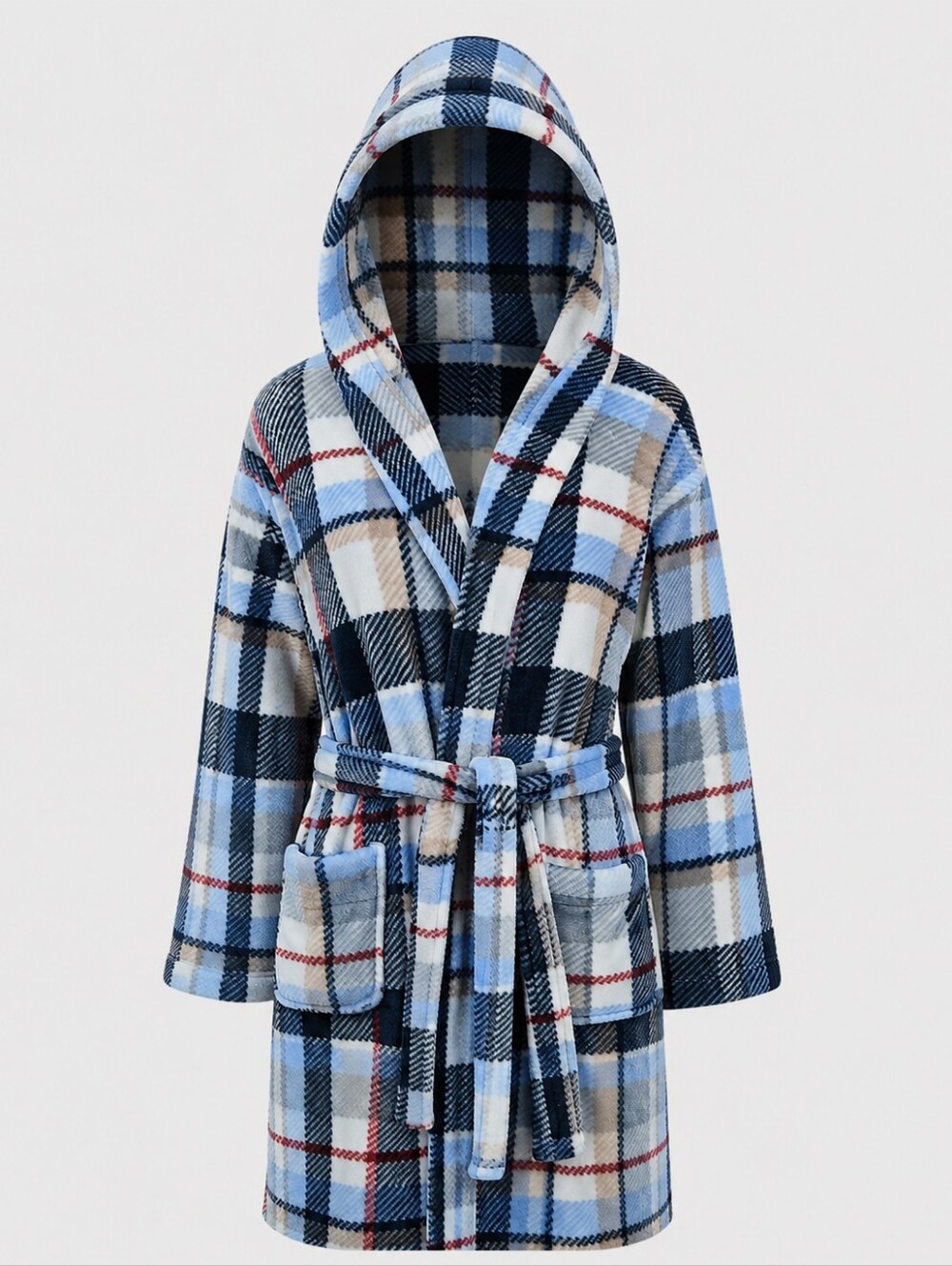 VERA BRADLEY | Plush Hooded Plaid Fleece Bathrobe Belted Pockets Lounge | L XL